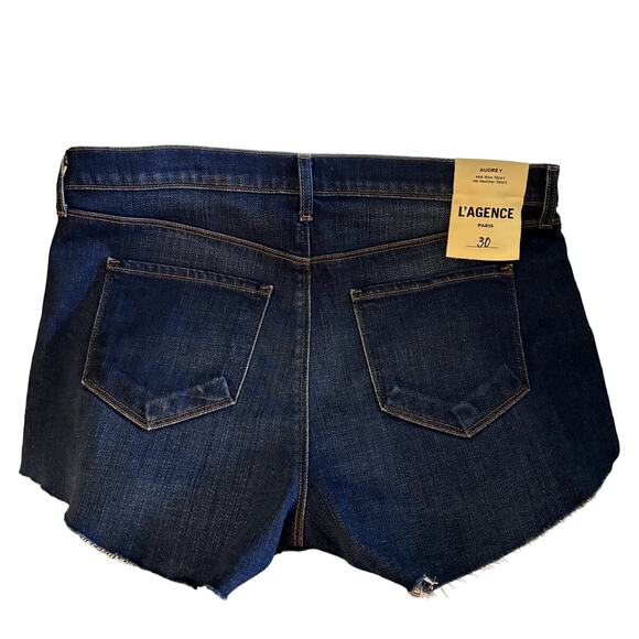 NWT L'Agence Audrey Mid Rise Jean Shorts Women's Size 30 Denim Raw Whiskering